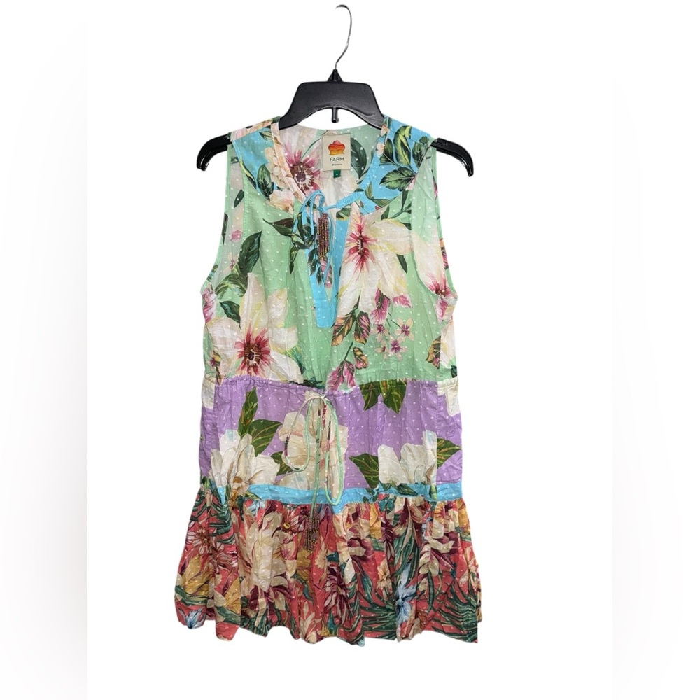 Farm Rio Floral Sleeveless Tiered Mini Dress | Size M